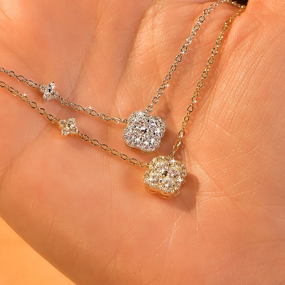 14K Gold VVS1 Clover Pendant Necklace